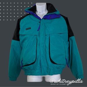 Vintage Columbia Teal Black Purple Ski Jacket Retro 90s Winter Coat